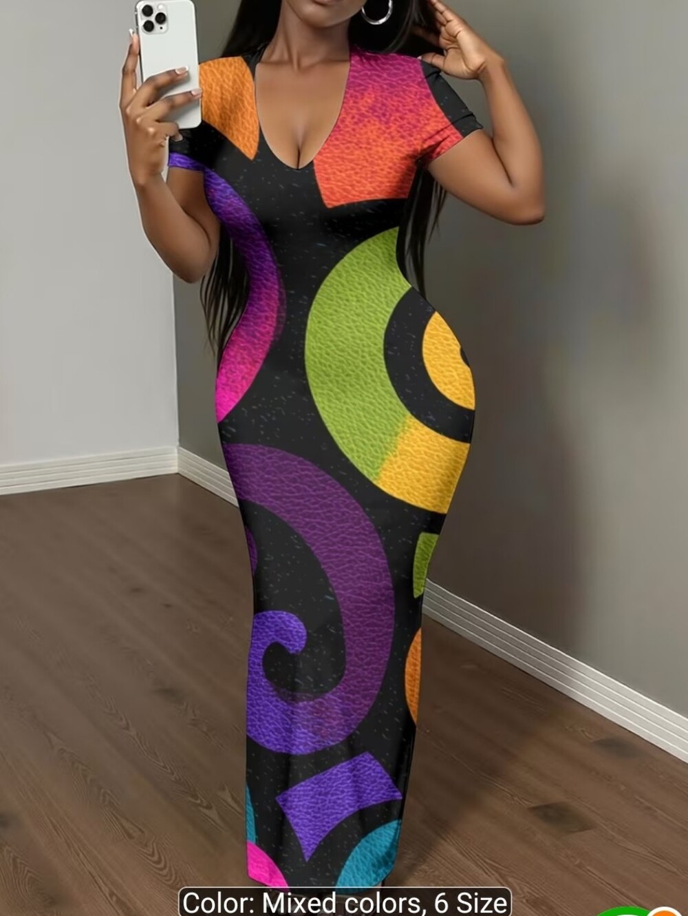 NWOT Mixed Color V-Neck Bodycon Maxi Dress
